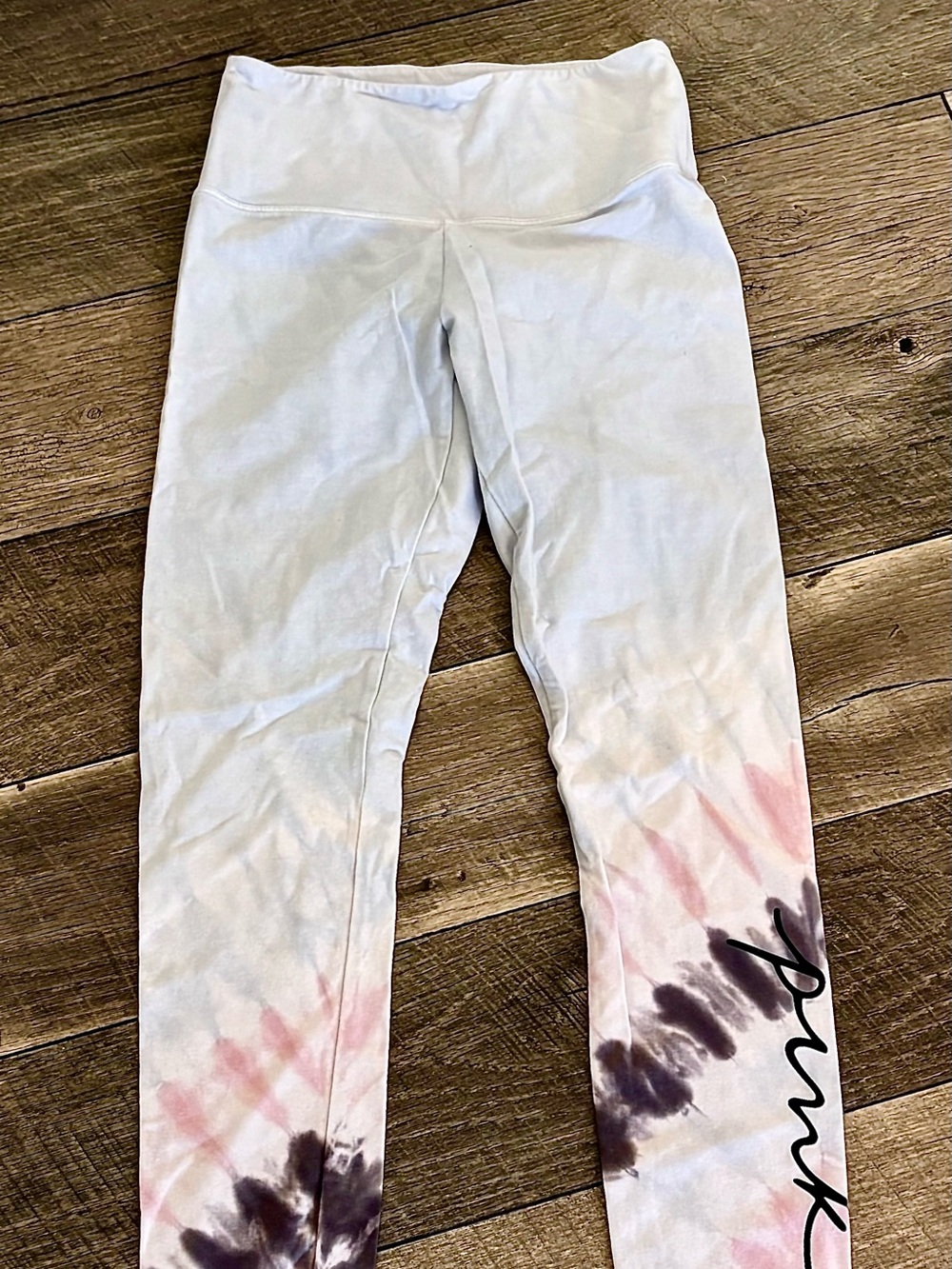 PINK Victoria's Secret Light Grey Tie-Dye Leggings with Pink & Black Accents
